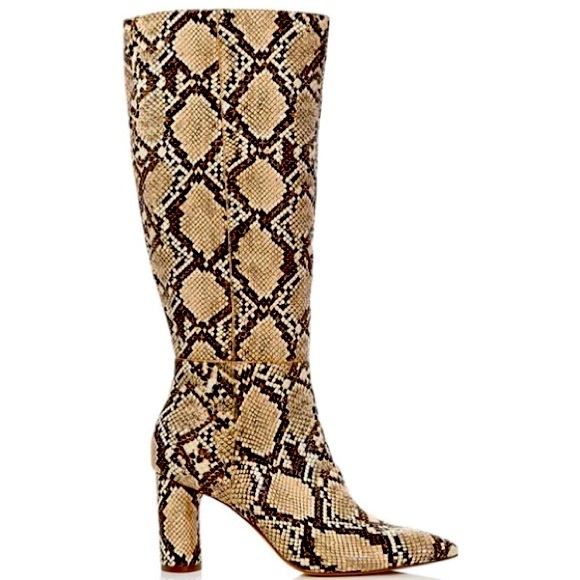 Aqua Private Label Women's Maria Snake Embossed Leather Block Heel Tall Boots - Picture 3 of 14